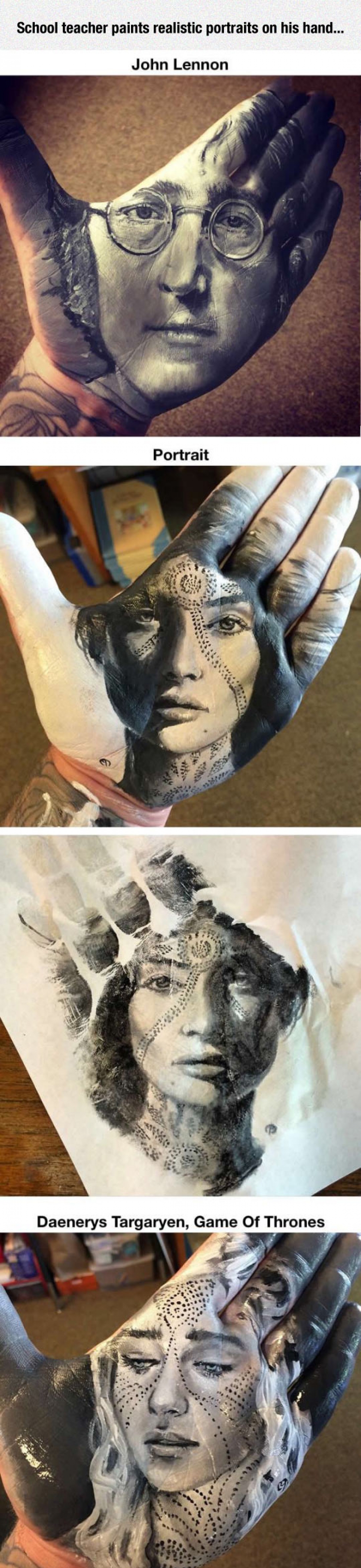 Realistic Portraits Painted On Hands