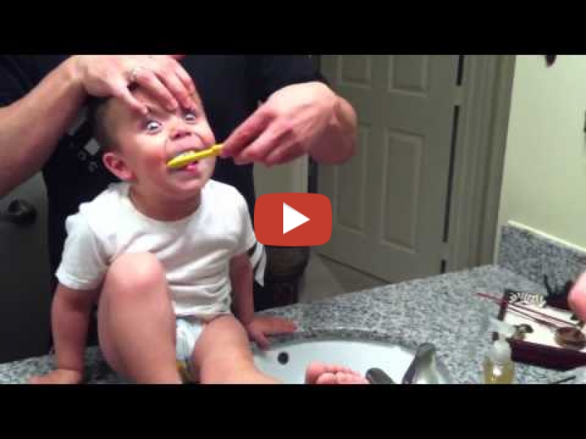 Funny! 2 year old brushing teeth!