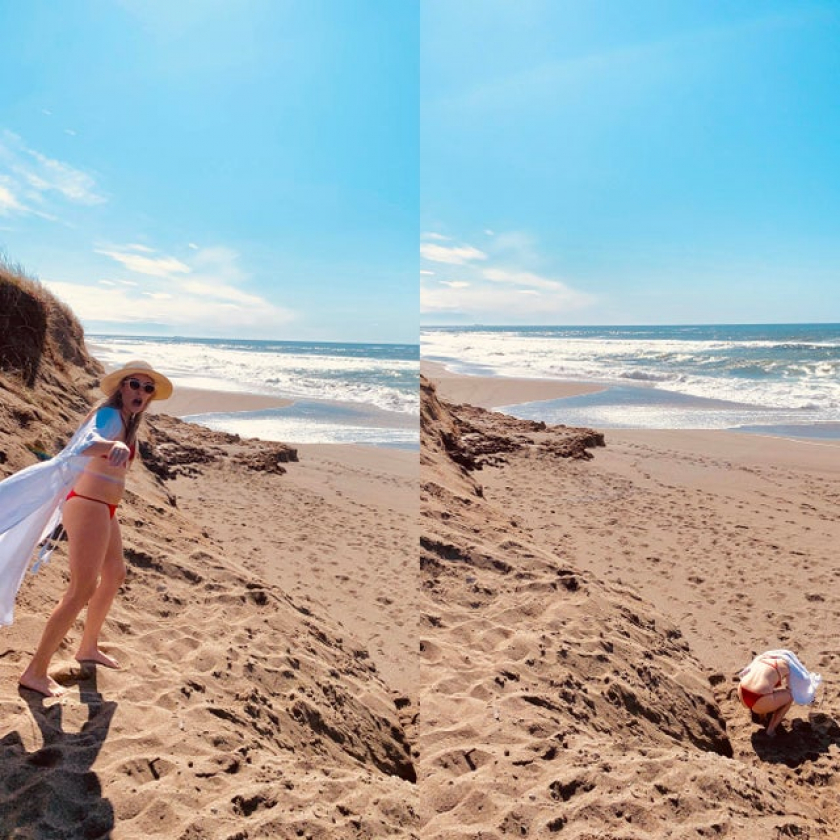 I asked my mom if she could get a picture of me mid-air jumping off a sand dune. She assured me she could. These are the two pics she got