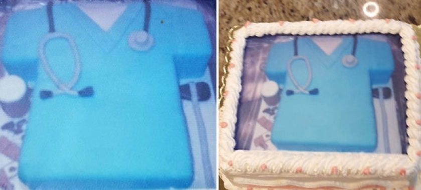 “We sent this cake photo (left) to a cake shop, and this is what we got (right)”