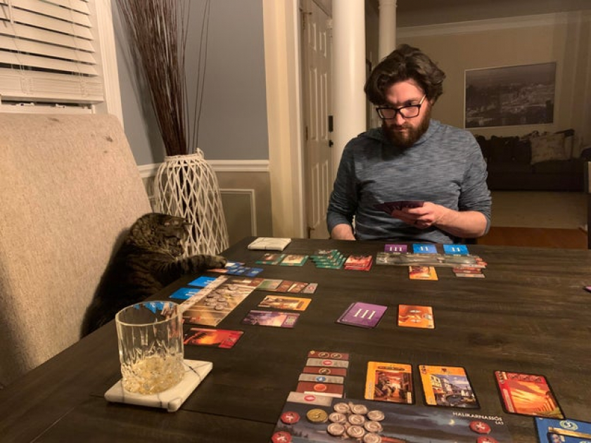 Day 10 of quarantine. The cat continues to kick our asses at board games 