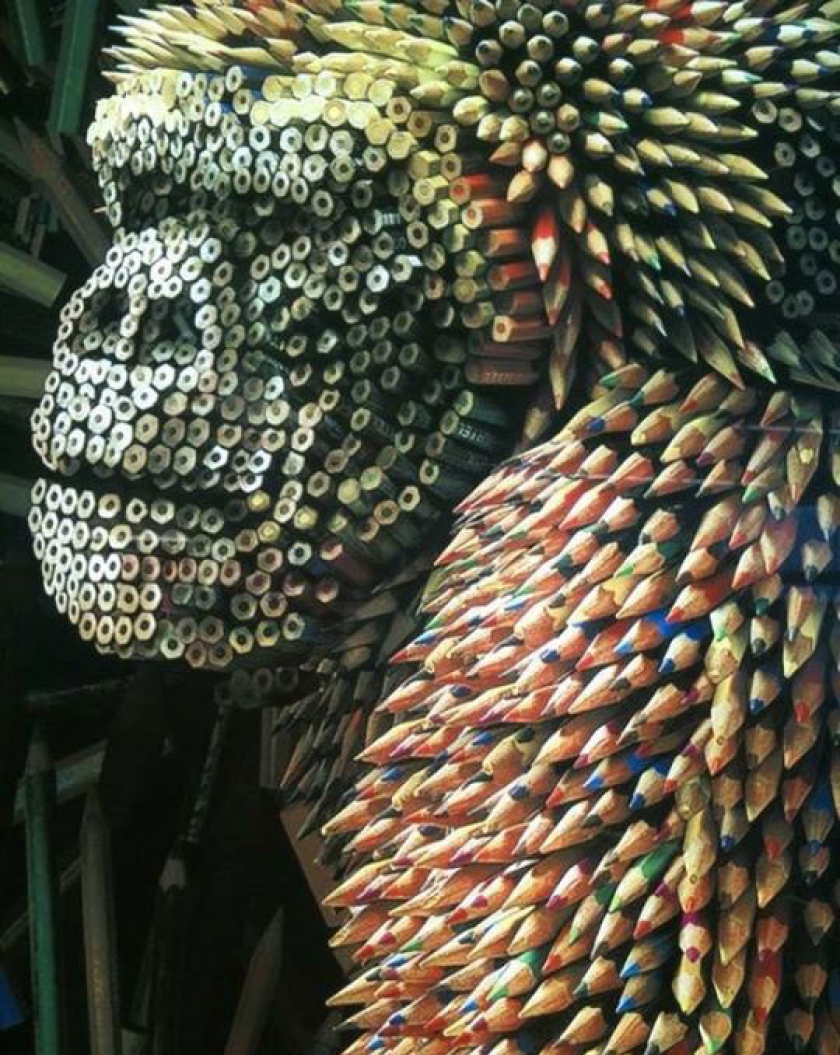 Gorilla Sculpture Made From Colored Pencils
